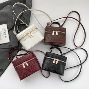 Crocodile pattern handbags in white, brown, burgundy and black colors with dual zippers