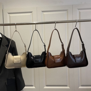 Minimalist faux leather baguette shoulder bags in beige, black, caramel, and coffee brown