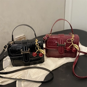 Fashionable stone pattern small square crossbody bags in black and deep burgundy finish