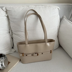 Sac Baguette sous le bras en Cuir PU Vintage pour Femmes Minimaliste Couleur Unie Sac à Bandoulière avec Boucle de Ceinture Décorative