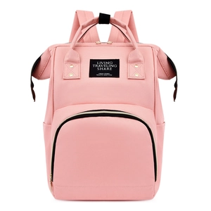 Pink multi-functional diaper backpack with large capacity and durable black straps