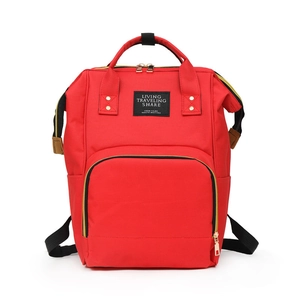 Fashionable red multifunctional mommy backpack with large capacity and durable handles