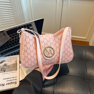 Women's Retro PU Leather Shoulder Bag Elegant Monogram Letter Print Underarm Bag With Metal Buckle Daily Commuting Handbag