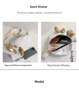Binnenaanzicht van witte canvas crossbody tas met ruimte voor telefoon en portemonnee