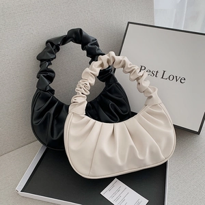 Sac Hobo d'Aisselle en Cuir PU Plissé Rétro Français pour Femmes Sac à Main Ruched Couleur Unie Navettage Quotidien Sac à Épaule de Mode