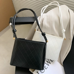 Sac Seau Minimaliste en Cuir PU Matelassé pour Femmes Motif à Losanges Sac à Bandoulière Nouée Sac à Main de Mode