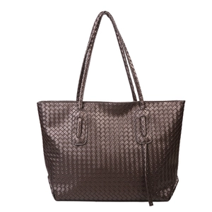 Chic bronze woven leather tote bag with Intrecciato pattern and slim double straps