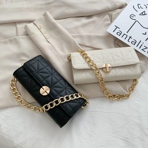 Borsa Sottobraccio in Pelle PU Donna Trapuntata Geometrica Borsa a Tracolla Trendy Catena Oro Spessa Borsa con Patta Tinta Unita