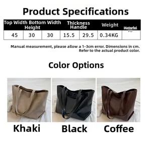 Guide des tailles pour grand sac cabas en cuir PU avec dimensions et poids précis
