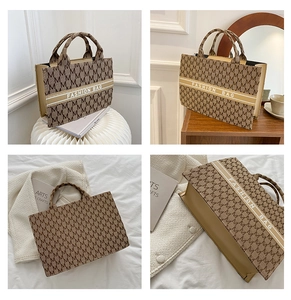 Collage d'un sac cabas à monogramme avec lettrage de mode dans divers décors de vie