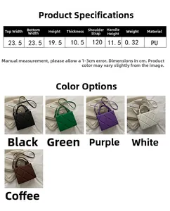 Quilted pattern PU leather handbag dimensions and multi-color product specifications