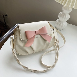 Sac à Bandoulière Femme Vintage en Cuir PU avec Nœud Papillon et Plis Bandoulière Tressée Style Coréen Mode Sacoche
