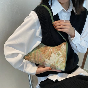 Retro floral jacquard underarm bag with vintage patterns and slim shoulder strap