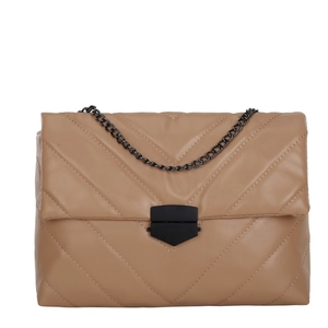 Quilted crossbody bag in khaki synthetic leather with stylish black metal chain strap