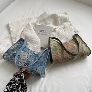 Bohemian floral jacquard underarm bags in blue and green vintage half-moon style