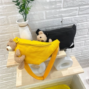 Cute 3D Bear Canvas Chest Bag For Women Adjustable Strap Casual Waist Pack Crossbody Bag Student Fashion Travel Accessory