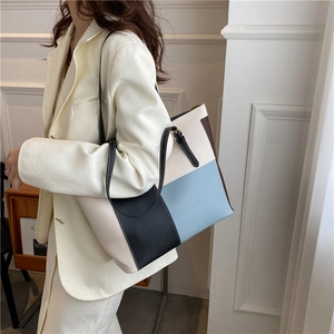 Sac cabas tendance en cuir PU avec patchwork de couleurs pour le style quotidien