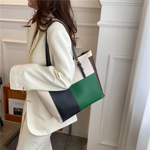 Sac fourre-tout patchwork minimaliste de grande capacité en cuir PU de haute qualité