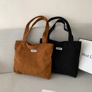 Sacs cabas en velours côtelé marron et noir avec écusson mode, sacs à main minimalistes