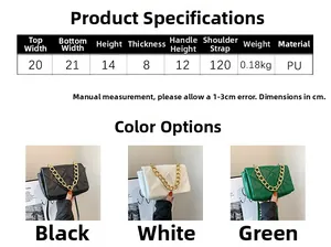 Spécifications de taille et trois options de couleur pour le sac à bandoulière matelassé