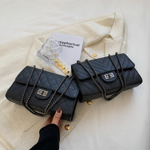 Black quilted crossbody bags with chain straps in classic diamond and V patterns