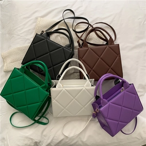 Minimalist diamond quilted square handbags in five colors with top handles and straps