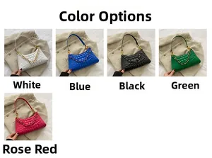 Detail of quilted shoulder bag featuring chunky gold chain in five vibrant colors