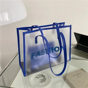 Women Fashion Transparent PVC Jelly Tote Bag With Inner Pouch Printed Large Letter Shoulder Bag Casual Daily Beach Handbag