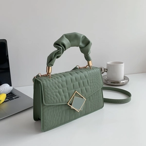 Retro Crocodile Pattern PU Leather Small Square Bag For Women Stylish Scrunchie Handle Shoulder Crossbody Handbag