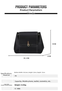 Detailed size specifications for large black PU leather tote bag with dimensions 28.5x22x12cm