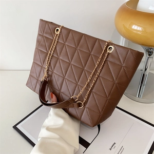 Sac à Épaule Matelassé Losanges Grande Capacité pour Femmes en Cuir PU Sac Cabas Tendance avec Chaîne Couleur Unie Vintage