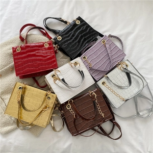 Minimalist faux crocodile leather chain crossbody bags in seven vibrant colors
