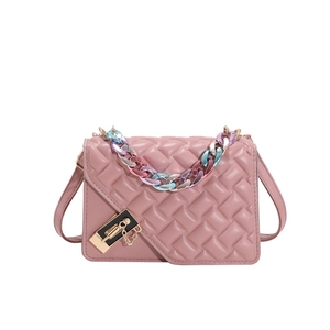 Purple quilted chain crossbody bag for women with gradient handle and gold lock