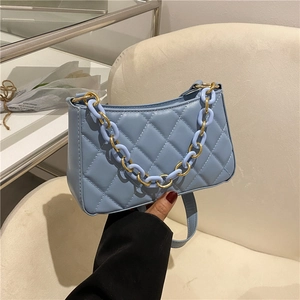Sac Sous le Bras Matelassé Chaîne Diamant pour Femmes en Cuir PU Mode Rétro Petit Sac à Épaule Carré Tendance Couleur Unie