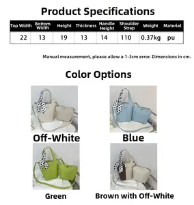 Size chart for chic bucket bag with dimensions, strap length, and material details