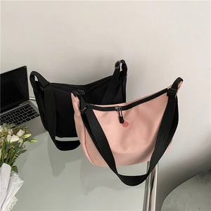 Minimalist large capacity nylon crossbody bag in pink and black for daily casual wear