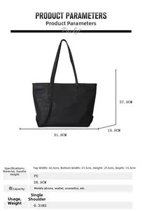 Size guide showing large black woven tote bag dimensions 31.5cm width and 27.5cm height