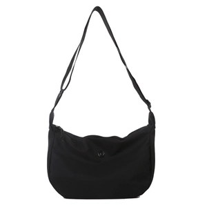 Minimalist black crescent crossbody bag in oxford cloth with adjustable strap