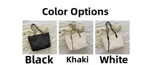 Three color options for the large tote bag: black, khaki, and white colorways