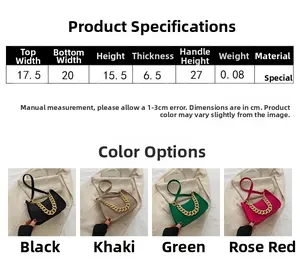 Detailed size chart and dimensions of the crocodile pattern shoulder bag with chain