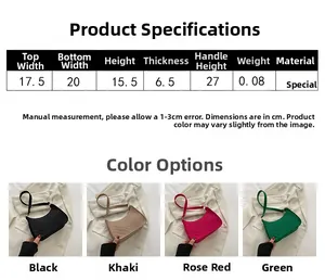 Size guide for women crescent shoulder bag showing dimensions and quilted style options
