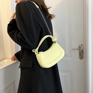 Summer solid color minimalist half-moon shoulder bag with chain strap and top handle