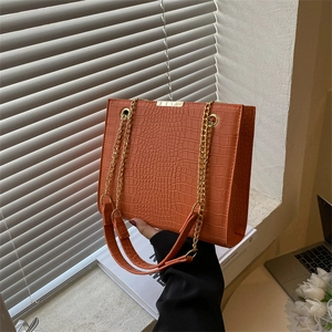 Sac Fourre-tout en Cuir PU à Motif Crocodile Vintage pour Femmes Sac à Bandoulière Mode avec Chaîne Grande Capacité