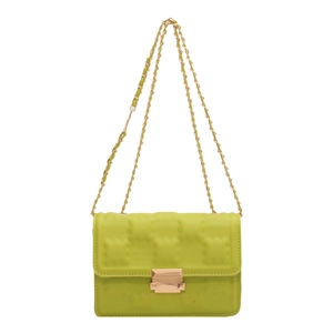 Lime green quilted leather crossbody bag with golden square lock and chain strap
