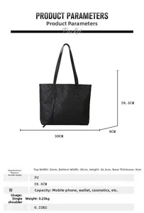 Detailed size specifications for large black checkerboard pattern tote bag with dimensions