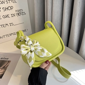 Women Trendy PU Leather Small Square Shoulder Bag With Elegant Satin Scarf Solid Color Flap Crossbody Bag Daily Handbag