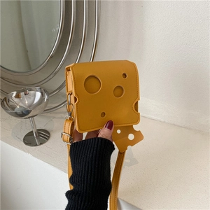 Sac à Bandoulière Créatif Amusant Forme de Fromage pour Femmes Sac en Cuir PU Tendance Petit Carré Triangle Jaune