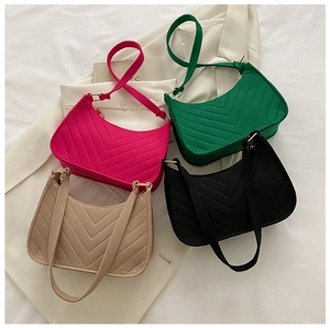 Minimalist crescent hobo bags in four colors with V-shaped quilted texture and gold hardware