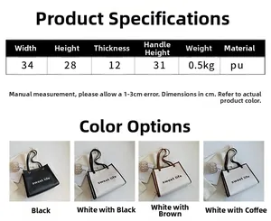 Specifiche dettagliate su dimensioni e varianti di colore per la borsa tote in pelle PU