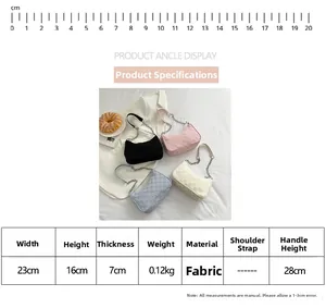 Detailed size specifications for checkerboard canvas underarm bag with chain strap
